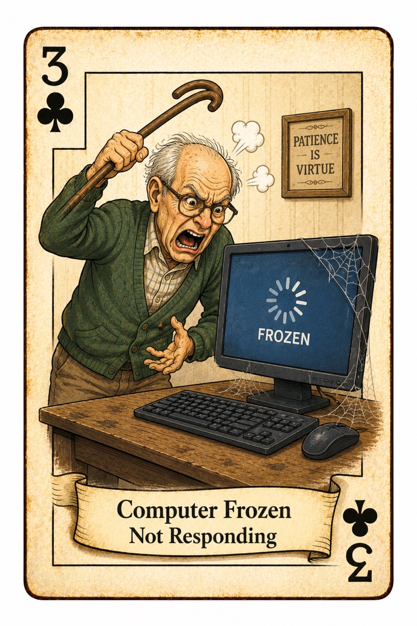 3 of Clubs - Computer Frozen, Not Responding